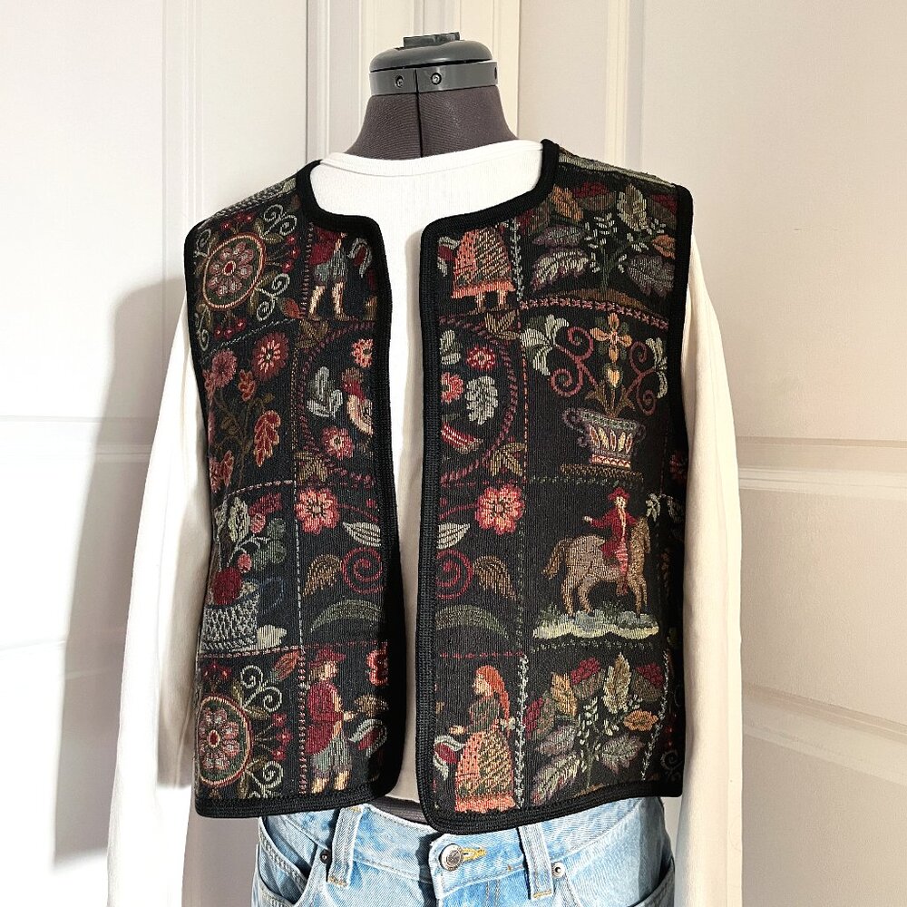 Colourful Nordic Floral Tapestry Vest by Vitabella Womens Medium